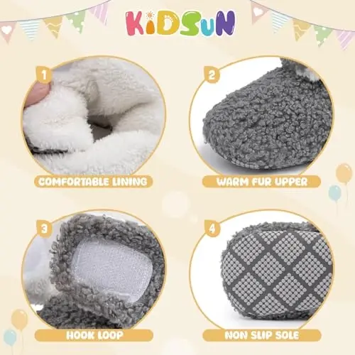 KIDSUN chaqaloq o'g'il qiz qulay junli etik yangi tug'ilgan chaqaloq uchun sirpanmaydigan qishki issiq tutqichli krovat poyabzali - 5