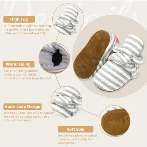 KIDSUN Chaqaloq o'g'il qiz qulay junli etik Yangi tug'ilgan chaqaloqlar uchun qishki iliq, sirpanmaydigan krovat poyabzallari - 3