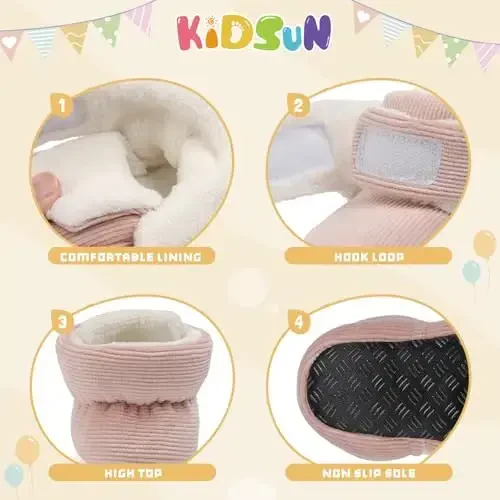 KIDSUN Go'dakı chaqaloq o'g'il bola qiz qulay jun etik yangi tug'ilgan chaqaloqlar uchun uyda qoladigan terlik qishki iliq tutqichli sirpanmaydigan krovat poyabzallari - 5