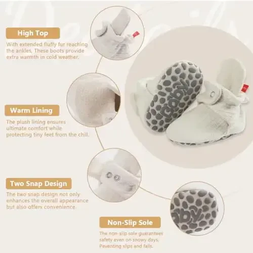 KIDSUN Infant Baby Boy Girl Cozy Fleece Bootie Newborn Stay On Slipper Qishki Issiq Gripper Sirpanmaydigan Beshik Poyabzallari - 3