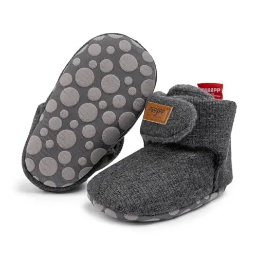 KIDSUN Infant Baby Boy Girl Cozy Fleece Bootie Newborn Stay On Slipper Qishki issiq tutqichli sirpanmaydigan krovat poyabzali - 1