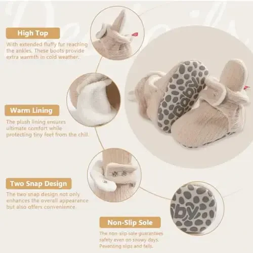 KIDSUN Infant Baby Boy Girl Cozy Fleece Bootie Newborn Stay On Slipper Winter Warm Gripper Non-Slip Crib Shoes - 3