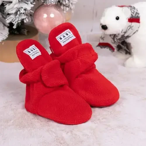 KIDSUN Infant Baby Boy Girl Cozy Fleece Bootie Newborn Stay On Slipper Winter Warm Gripper Non-Slip Crib Shoes - 4