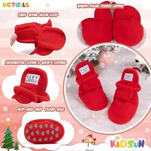 KIDSUN Infant Baby Boy Girl Cozy Fleece Bootie Newborn Stay On Slipper Winter Warm Gripper Non-Slip Crib Shoes - 5