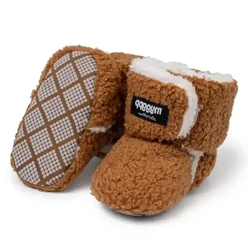 KIDSUN Infant Baby Boy Girl Cozy Fleece Bootie Newborn Stay On Slipper Winter Warm Gripper Non-Slip Crib Shoes 