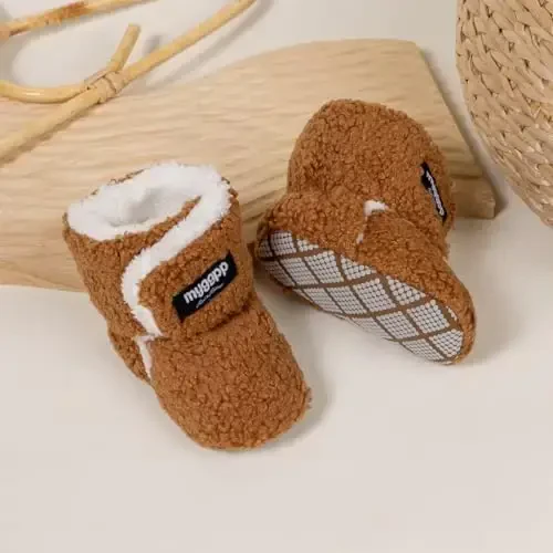 KIDSUN Infant Baby Boy Girl Cozy Fleece Bootie Newborn Stay On Slipper Winter Warm Gripper Non-Slip Crib Shoes - 4