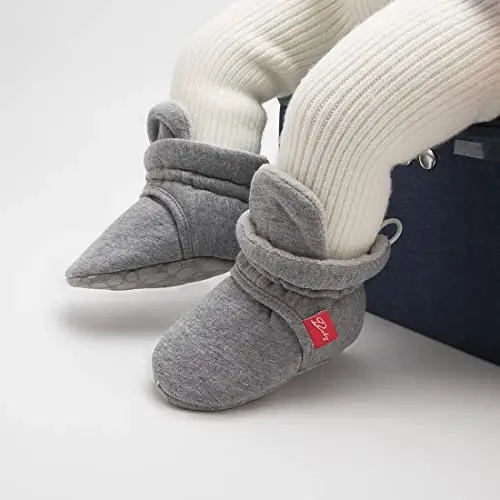 KIDSUN Infant Baby Boy Girl Cozy Fleece Bootie Newborn Stay On Slipper Winter Warm Gripper Non-Slip Crib Shoes - 3