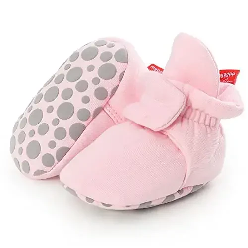 KIDSUN Infant Baby Boy Girl Cozy Fleece Bootie Newborn Stay On Slipper Winter Warm Gripper Non-Slip Crib Shoes - 1