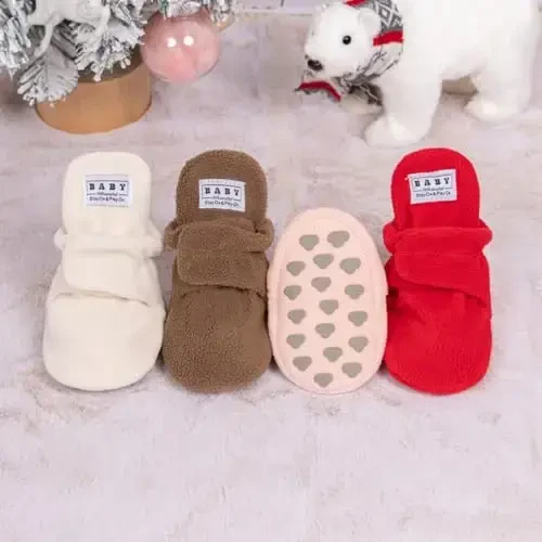 KIDSUN Infant Baby Boy Girl Cozy Fleece Bootie Newborn Stay On Slipper Winter Warm Gripper Non-Slip Crib Shoes - 3