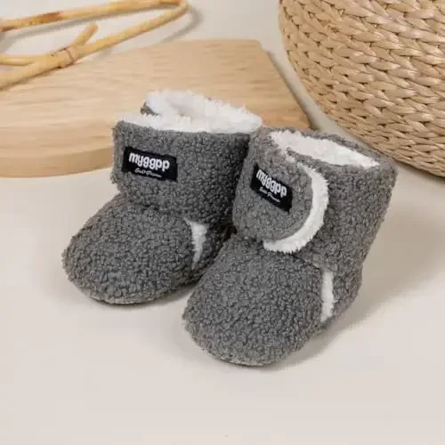KIDSUN Infant Baby Boy Girl Cozy Fleece Bootie Newborn Stay On Slipper Winter Warm Gripper Non-Slip Crib Shoes - 3