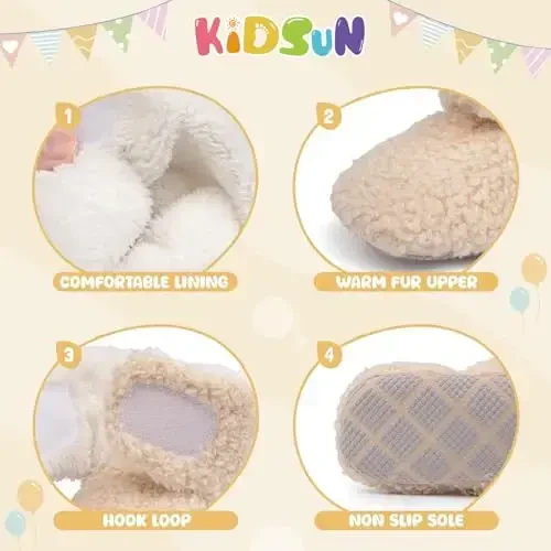 KIDSUN Infant Baby Boy Girl Cozy Fleece Bootie Newborn Stay On Slipper Winter Warm Gripper Non-Slip Crib Shoes - 5