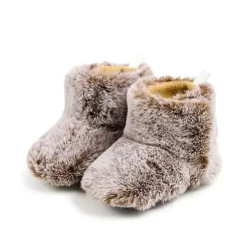 KIDSUN Infant Baby Boy Girl Cozy Fleece Bootie Newborn Stay On Slipper Winter Warm Gripper Non-Slip Crib Shoes - KIDSUN