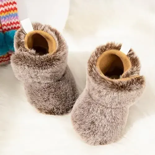 KIDSUN Infant Baby Boy Girl Cozy Fleece Bootie Newborn Stay On Slipper Winter Warm Gripper Non-Slip Crib Shoes - 4
