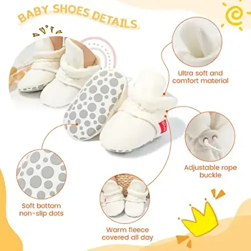 KIDSUN Infant Baby Boy Girl Cozy Fleece Bootie Newborn Stay On Slipper Winter Warm Gripper Non-Slip Crib Shoes - 4