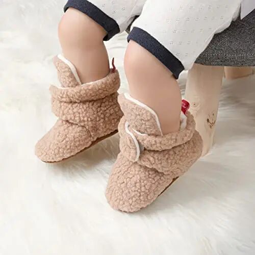 KIDSUN Infant Baby Boy Girl Cozy Fleece Bootie Newborn Stay On Slipper Winter Warm Gripper Non-Slip Crib Shoes - KIDSUN (1)