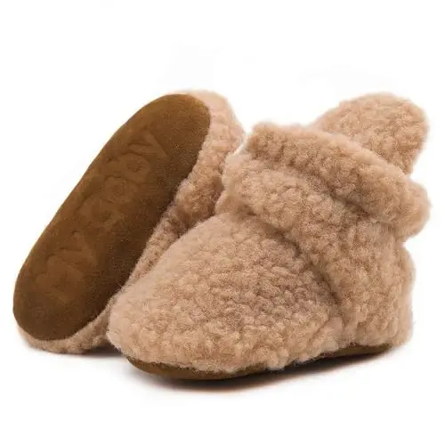 KIDSUN Infant Baby Boy Girl Cozy Fleece Bootie Newborn Stay On Slipper Winter Warm Gripper Non-Slip Crib Shoes - 1