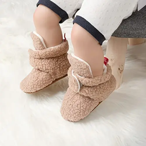 KIDSUN Infant Baby Boy Girl Cozy Fleece Bootie Newborn Stay On Slipper Winter Warm Gripper Non-Slip Crib Shoes - 2