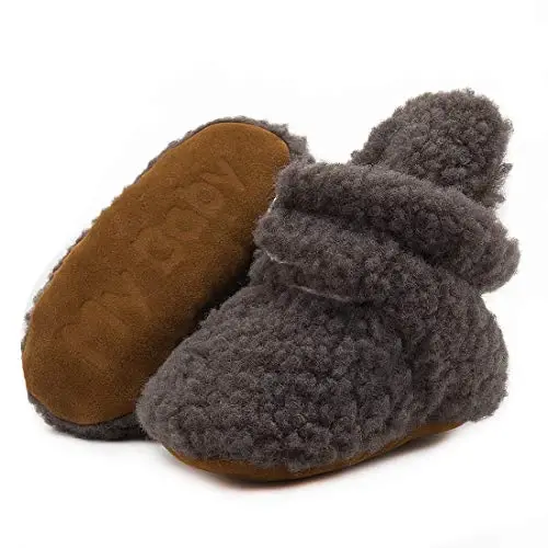 KIDSUN Infant Baby Boy Girl Cozy Fleece Bootie Newborn Stay On Slipper Winter Warm Gripper Non-Slip Crib Shoes - 1
