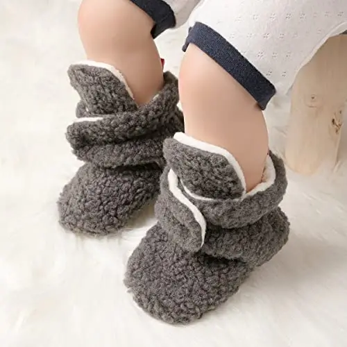 KIDSUN Infant Baby Boy Girl Cozy Fleece Bootie Newborn Stay On Slipper Winter Warm Gripper Non-Slip Crib Shoes - KIDSUN (1)