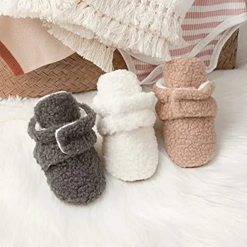 KIDSUN Infant Baby Boy Girl Cozy Fleece Bootie Newborn Stay On Slipper Winter Warm Gripper Non-Slip Crib Shoes - 4