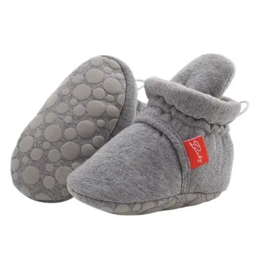 KIDSUN Infant Baby Boy Girl Cozy Fleece Bootie Newborn Stay On Slipper Winter Warm Gripper Non-Slip Crib Shoes - 1