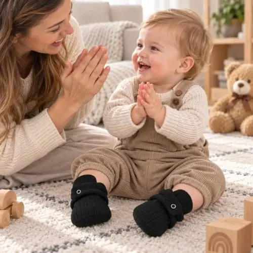 KIDSUN Infant Baby Boy Girl Cozy Fleece Bootie Newborn Stay On Slipper Winter Warm Gripper Non-Slip Crib Shoes - 3