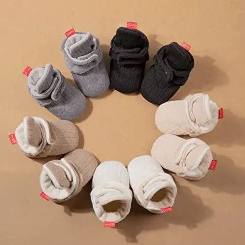 KIDSUN Infant Baby Boy Girl Cozy Fleece Bootie Newborn Stay On Slipper Winter Warm Gripper Non-Slip Crib Shoes - 4