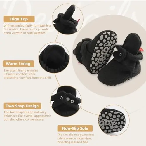 KIDSUN Infant Baby Boy Girl Cozy Fleece Bootie Newborn Stay On Slipper Winter Warm Gripper Non-Slip Crib Shoes - 5