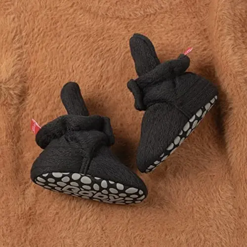 KIDSUN Infant Baby Boy Girl Cozy Fleece Bootie Newborn Stay On Slipper Winter Warm Gripper Non-Slip Crib Shoes - 6