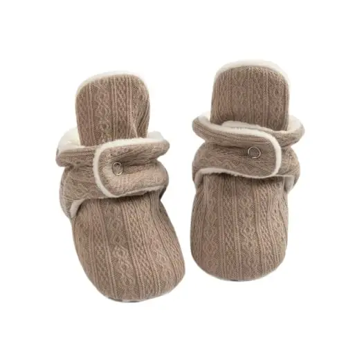 KIDSUN Infant Baby Boy Girl Cozy Fleece Bootie Newborn Stay On Slipper Winter Warm Gripper Non-Slip Crib Shoes - 1