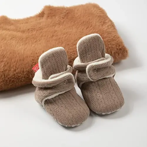 KIDSUN Infant Baby Boy Girl Cozy Fleece Bootie Newborn Stay On Slipper Winter Warm Gripper Non-Slip Crib Shoes - 3