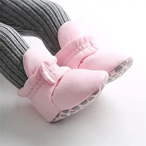 KIDSUN Infant Baby Boy Girl Cozy Fleece Bootie Newborn Stay On Slipper Winter Warm Gripper Non-Slip Crib Shoes - 4