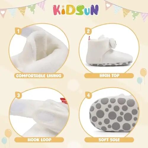 KIDSUN Infant Baby Boy Girl Cozy Fleece Bootie Newborn Stay On Slipper Winter Warm Gripper Non-Slip Crib Shoes - 5