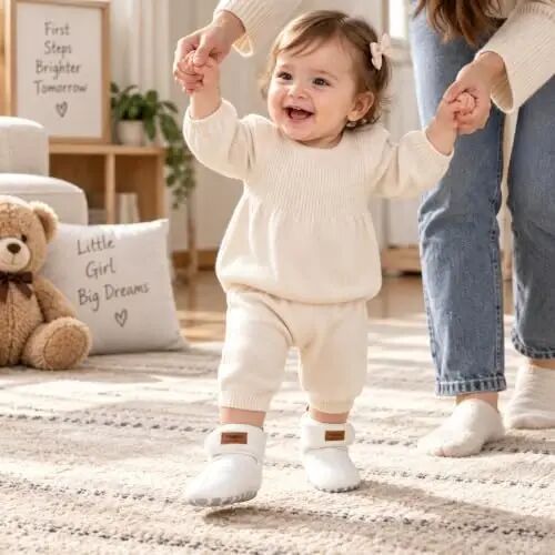 KIDSUN Infant Baby Boy Girl Cozy Fleece Bootie Newborn Stay On Slipper Winter Warm Gripper Non-Slip Crib Shoes - 6