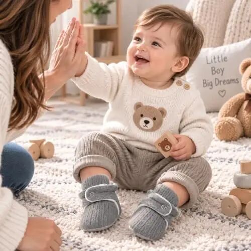 KIDSUN Infant Baby Boy Girl Cozy Fleece Bootie Newborn Stay On Slipper Winter Warm Gripper Non-Slip Crib Shoes - KIDSUN