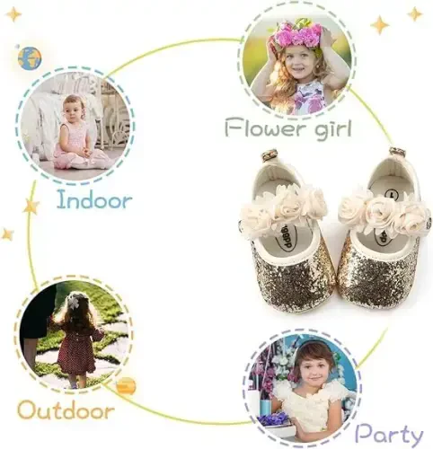 KIDSUN Infant Baby Girls Mary Jane Poyafzal Sirpanmaydigan Kauchuk Taglik Balet Tuflilari Malika Liboslari To'y Poyafzallari Yangi Tug'ilgan Chaqaloq Krovat Poyafzallari Birinchi Qadam Poyafzallari - 4