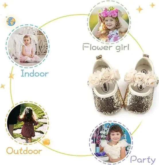 KIDSUN Infant Baby Girls Mary Jane Poyafzal Sirpanmaydigan Kauchuk Taglik Balet Tuflilari Malika Liboslari To'y Poyafzallari Yangi Tug'ilgan Chaqaloq Krovat Poyafzallari Birinchi Qadam Poyafzallari - 4