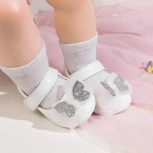 KIDSUN Infant Baby Girls Mary Jane Poyafzal Sürg'almaydigan kauchuk taglikli balet poyafzallari Princess ko'ylak to'y poyafzallari yangi tug'ilgan chaqaloqlar uchun to'shak poyafzallari birinchi qadam qo'yuvchi poyafzallar - 4