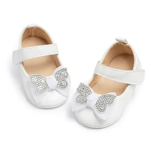 KIDSUN Infant Baby Girls Mary Jane Poyafzal Sürg'almaydigan kauchuk taglikli balet poyafzallari Princess ko'ylak to'y poyafzallari yangi tug'ilgan chaqaloqlar uchun to'shak poyafzallari birinchi qadam qo'yuvchi poyafzallar - KIDSUN