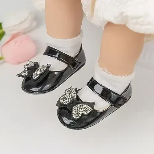 KIDSUN Infant Baby Girls Mary Jane Poyafzallari Sirpanmaydigan Rezina Taglik Balet Oyoq Kiyimlari Malika Libosi To'y Oyoq Kiyimlari Yangi Tug'ilgan Chaqaloq Krovat Oyoq Kiyimlari Birinchi Yuruvchi Oyoq Kiyimlari - 4