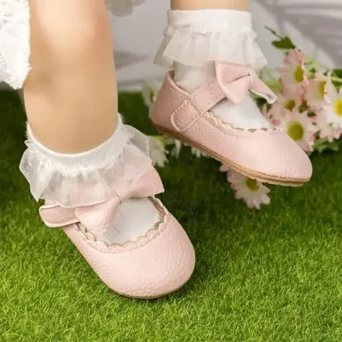 KIDSUN Infant Baby Girls Mary Jane Poyafzallari Sirpanmaydigan Rezina Taglik Balet Oyoq Kiyimlari Princessa Liboslari To'y Poyafzallari Yangi Tug'ilgan Chaqaloq Krovat Oyoq Kiyimlari Birinchi Yuruvchilar Oyoq Kiyimlari - 4