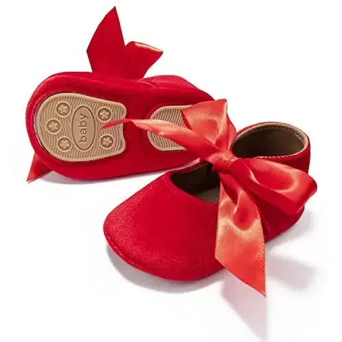 KIDSUN Infant Baby Girls Mary Jane Shoes Non-Slip Rubber Sole Ballet Slippers Princess Dress Wedding Shoes Newborn Crib Shoes First Walkers Shoes - KIDSUN