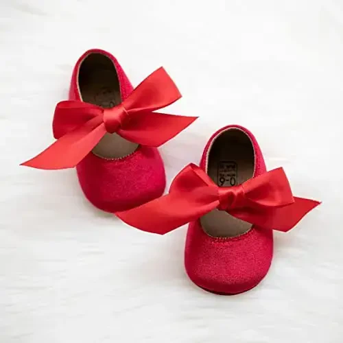 KIDSUN Infant Baby Girls Mary Jane Shoes Non-Slip Rubber Sole Ballet Slippers Princess Dress Wedding Shoes Newborn Crib Shoes First Walkers Shoes - 5