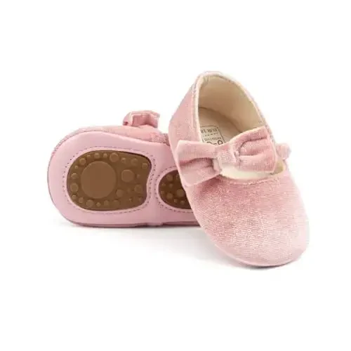 KIDSUN Infant Baby Girls Mary Jane Shoes Non-Slip Rubber Sole Ballet Slippers Princess Dress Wedding Shoes Newborn Crib Shoes First Walkers Shoes - KIDSUN