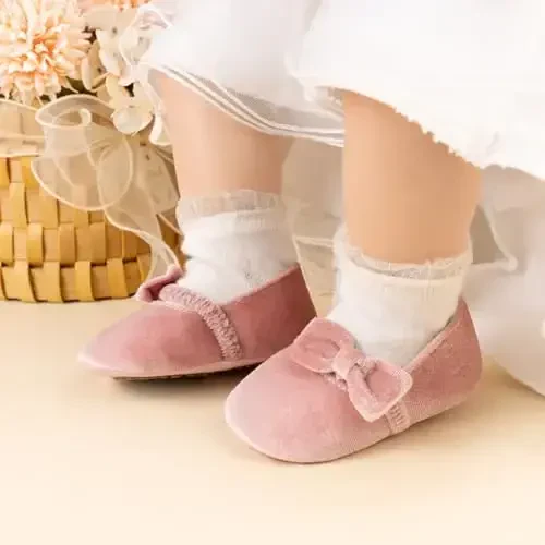 KIDSUN Infant Baby Girls Mary Jane Shoes Non-Slip Rubber Sole Ballet Slippers Princess Dress Wedding Shoes Newborn Crib Shoes First Walkers Shoes - 5
