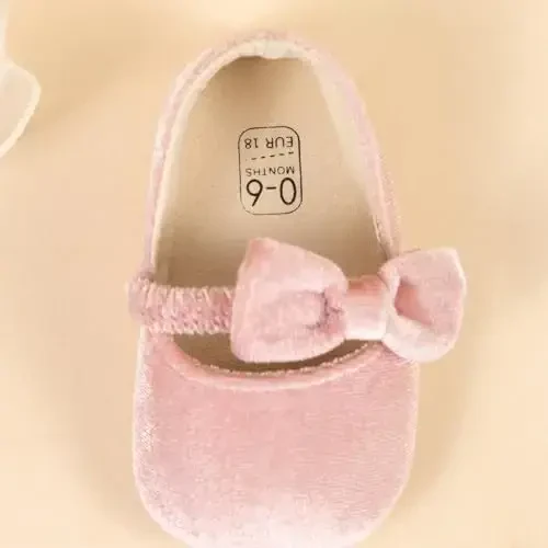 KIDSUN Infant Baby Girls Mary Jane Shoes Non-Slip Rubber Sole Ballet Slippers Princess Dress Wedding Shoes Newborn Crib Shoes First Walkers Shoes - 6
