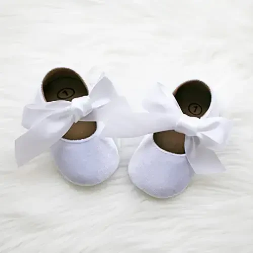 KIDSUN Infant Baby Girls Mary Jane Shoes Non-Slip Rubber Sole Ballet Slippers Princess Dress Wedding Shoes Newborn Crib Shoes First Walkers Shoes - 6