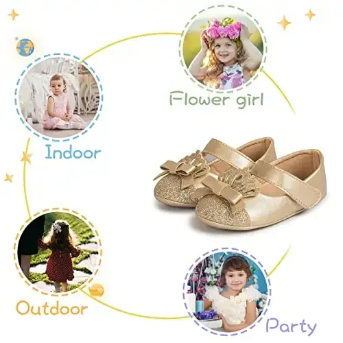 KIDSUN Infant Baby Girls Mary Jane Shoes Non-Slip Rubber Sole Ballet Slippers Princess Dress Wedding Shoes Newborn Crib Shoes First Walkers Shoes - 4