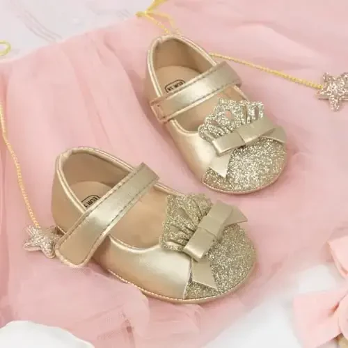 KIDSUN Infant Baby Girls Mary Jane Shoes Non-Slip Rubber Sole Ballet Slippers Princess Dress Wedding Shoes Newborn Crib Shoes First Walkers Shoes - 5