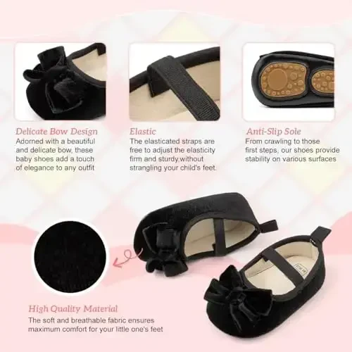 KIDSUN Infant Baby Girls Mary Jane Shoes Non-Slip Rubber Sole Ballet Slippers Princess Dress Wedding Shoes Newborn Crib Shoes First Walkers Shoes - 3